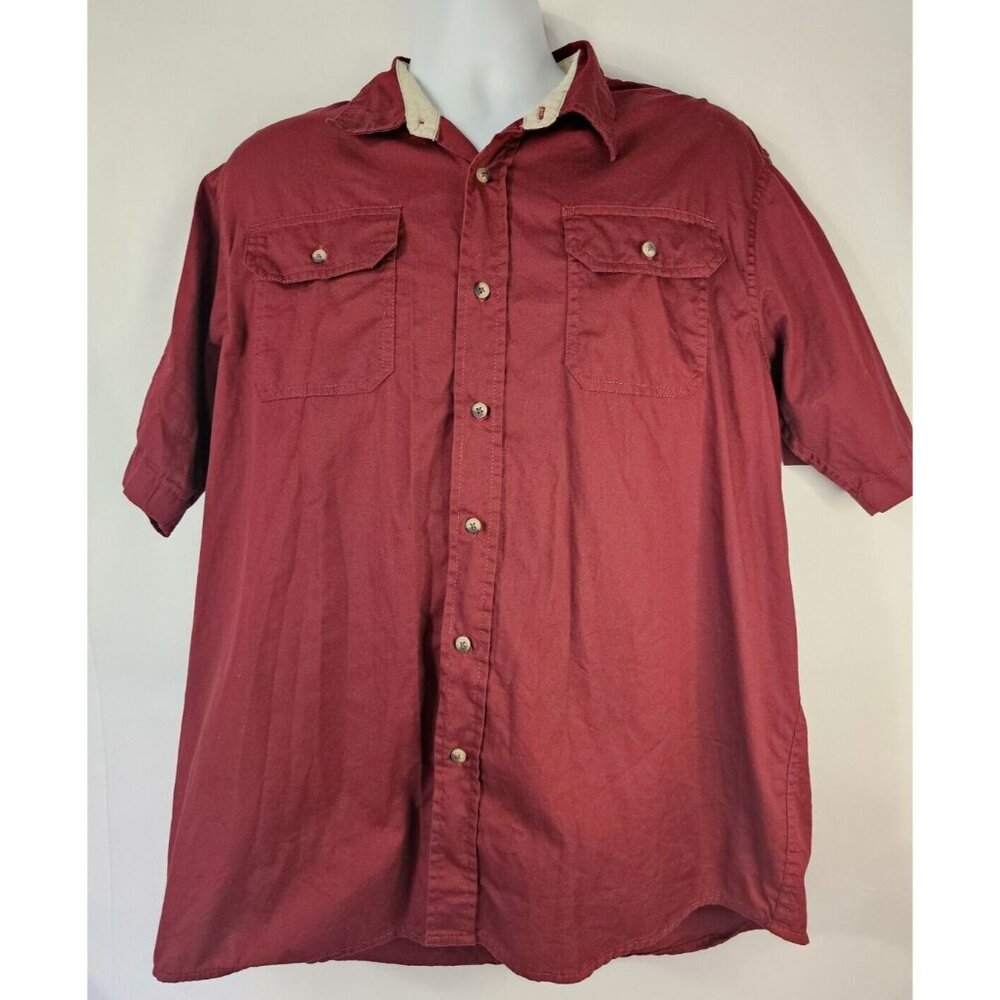 Wrangler Button Up Shirt Mens Large Red Short Sleeve Cotton